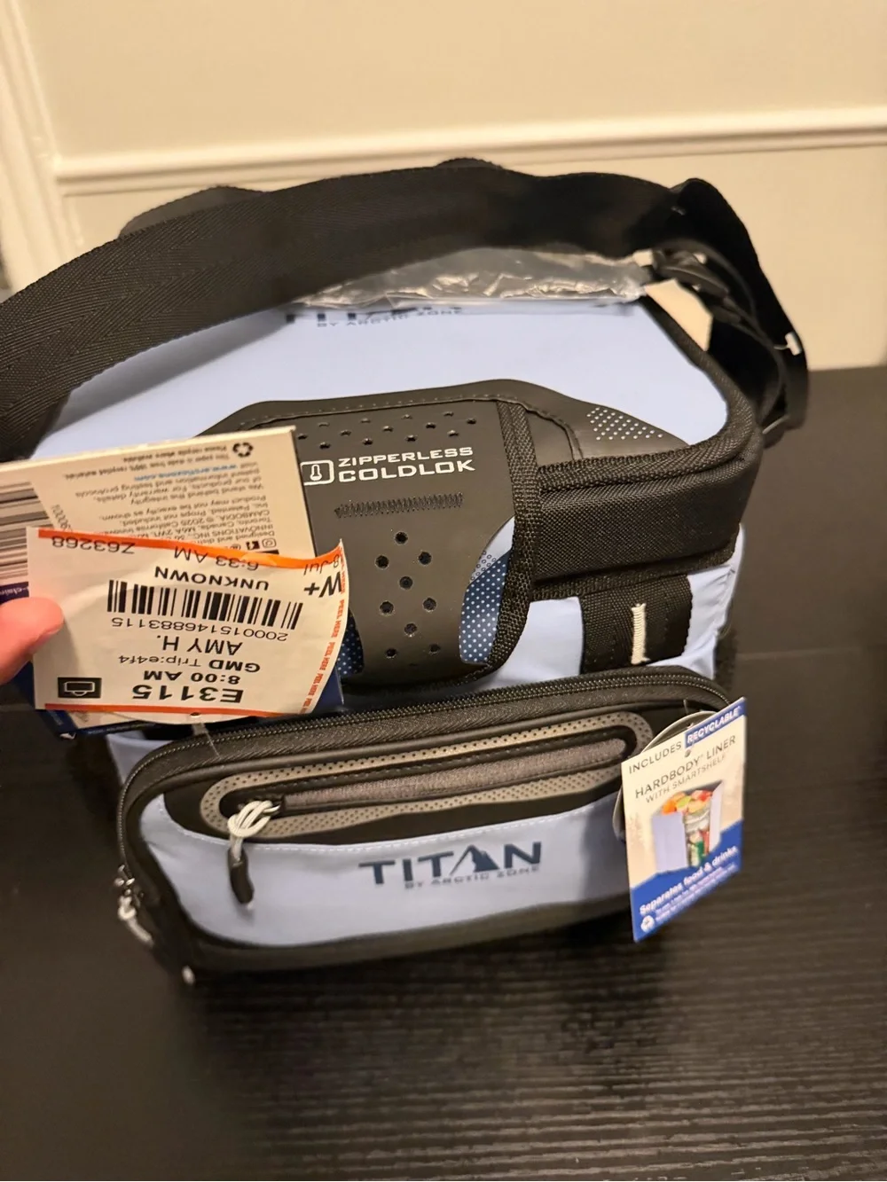 Titan Zipperless Cooler Bag in Light Blue with Black Trim